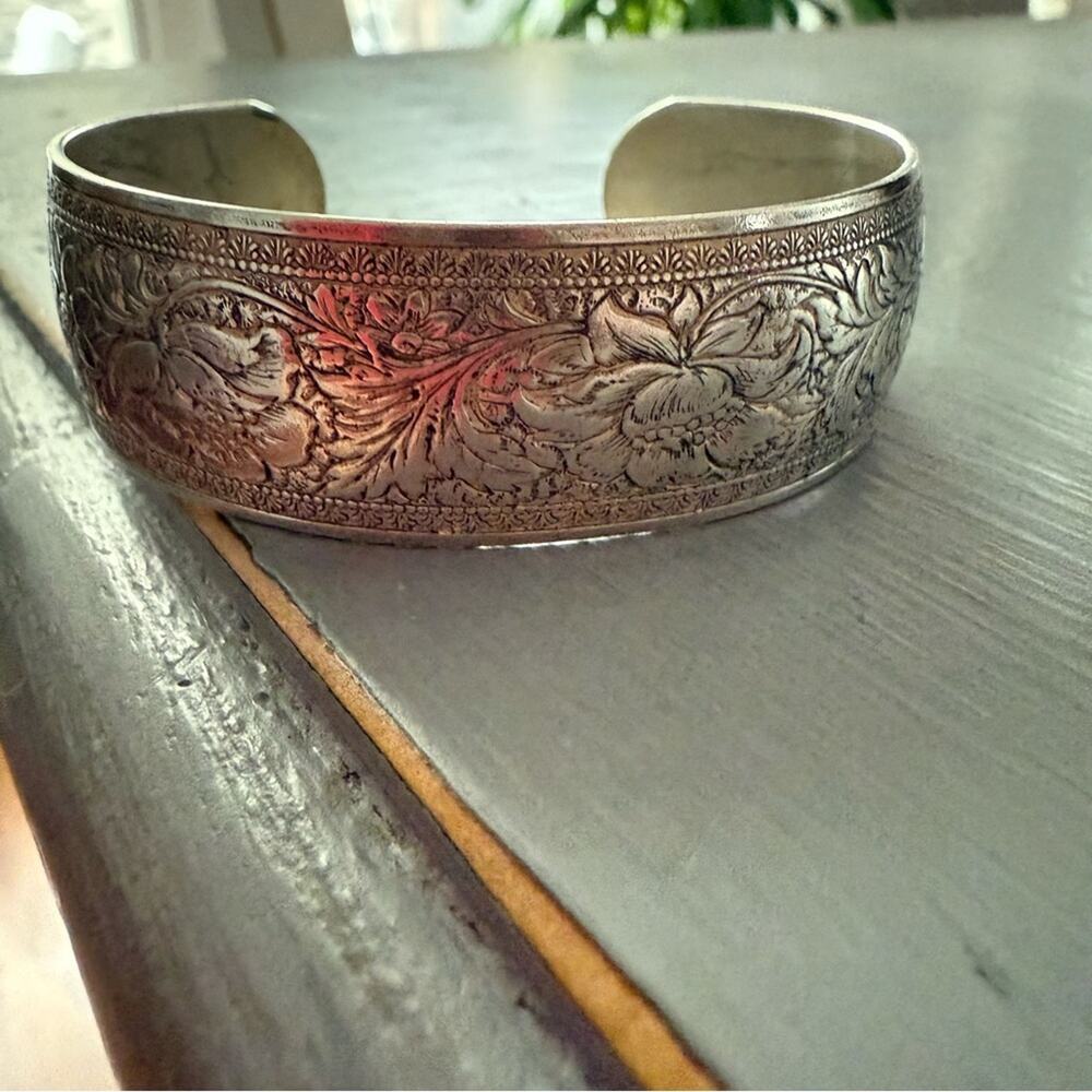 950 Sterling Silver Flower Cuff Bracelet - Picture 9 of 10
